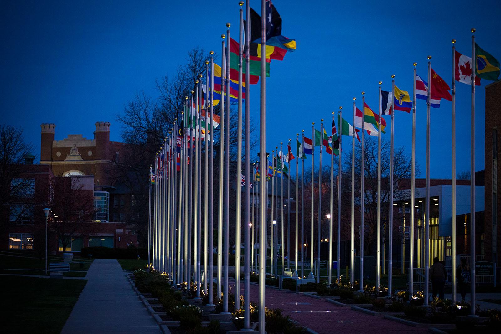 The Joyce and Harvey White International Plaza, modeled after the United Nations flag plaza in New York City, is a symbol of Northwest's commitment to international understanding and cooperation.