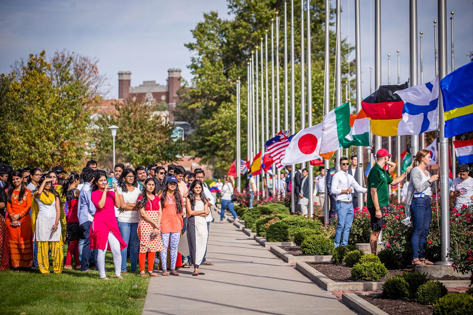 During Northwest’s annual flag-raising ceremony each fall, the University’s international community gathers and students raise their country's flags in accordance with United Nations protocol.
